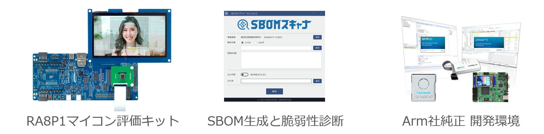RA8P1マイコン評価キット、サイエンスパーク社 SBOM生成と脆弱性診断、Arm社純正開発環境